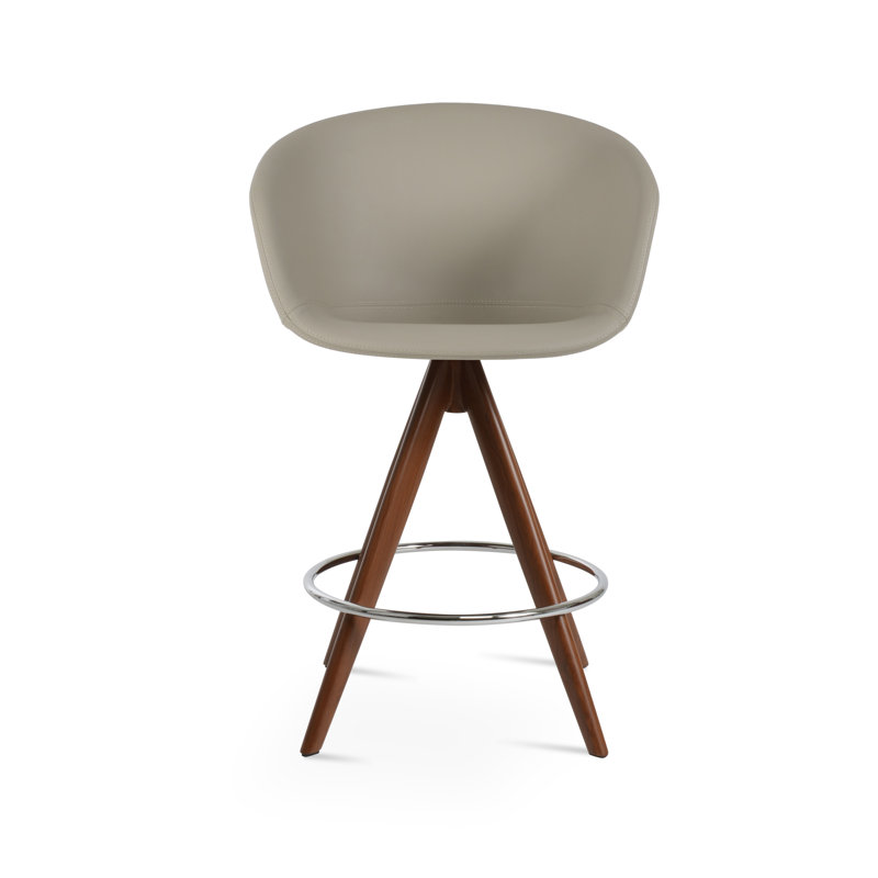 Tabouret de bar Tribeca Pyramid, Tabouret de comptoir (siège d'une hauteur de 27 p, Noyer, Similicuir os