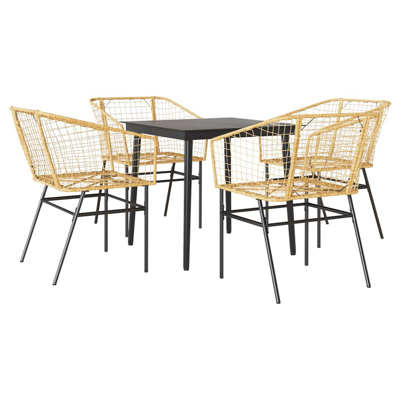 5 Piece Garden Dining Set Poly Rattan Glass, Brown
