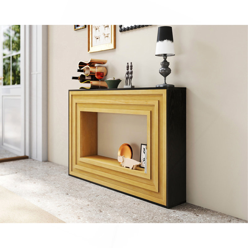 Console Modern Contrast moderne avec structure en bois stratifié et plateau noir