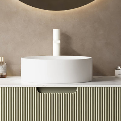 Lavabo de comptoir de salle de bain rond en céramique 14 po - blanc et élégant, option moderne