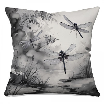 Dragonflies Among Vegetation Double Sided Throw Pillows