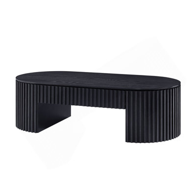 Table basse ovale en bois 51,18 po avec tiroir Mid-Century moderne Table basse unique pour meubles de salon, table de thé NOIR