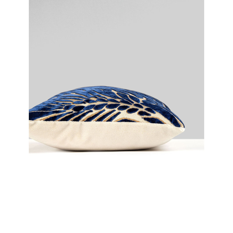 PLUMES / VELVET PILLOW, Sapphire/Beige, 14" H x 22" W, Rectangular