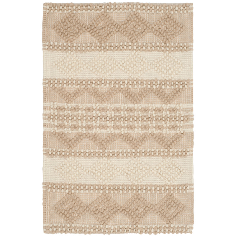 Tapis en laine et coton beige et ivoire à motif géométrique tissé à plat à la main Winchester, Rectangle 2 pi x 3 pi