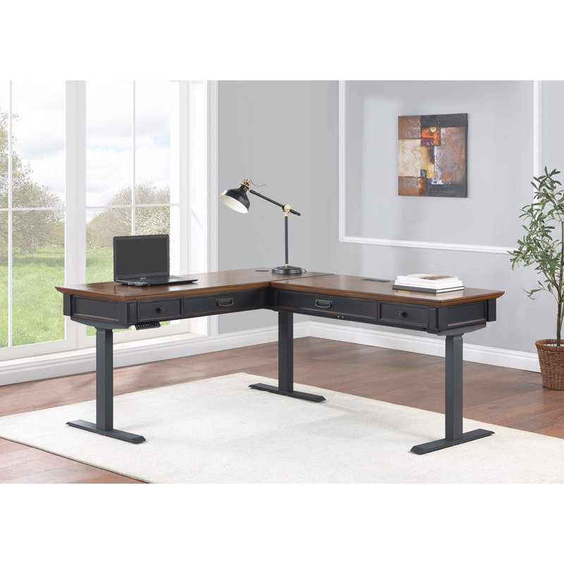 Emelia L-Shaped Yes Standing Desk, Black/Brown