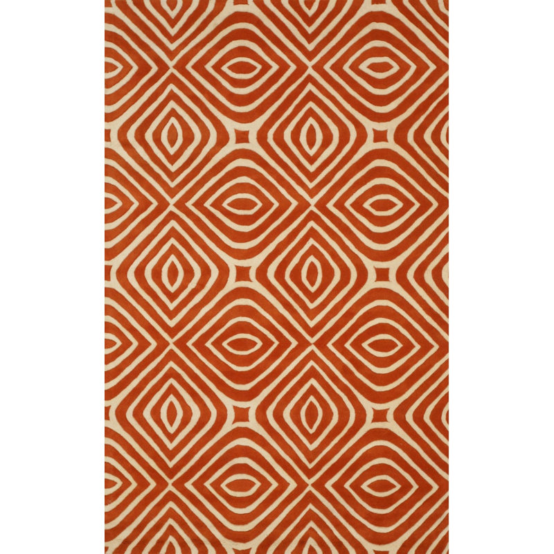 Hand Tufted Wool Geometric Area Rug, Rectangle 8'9" x 11'9", Orange