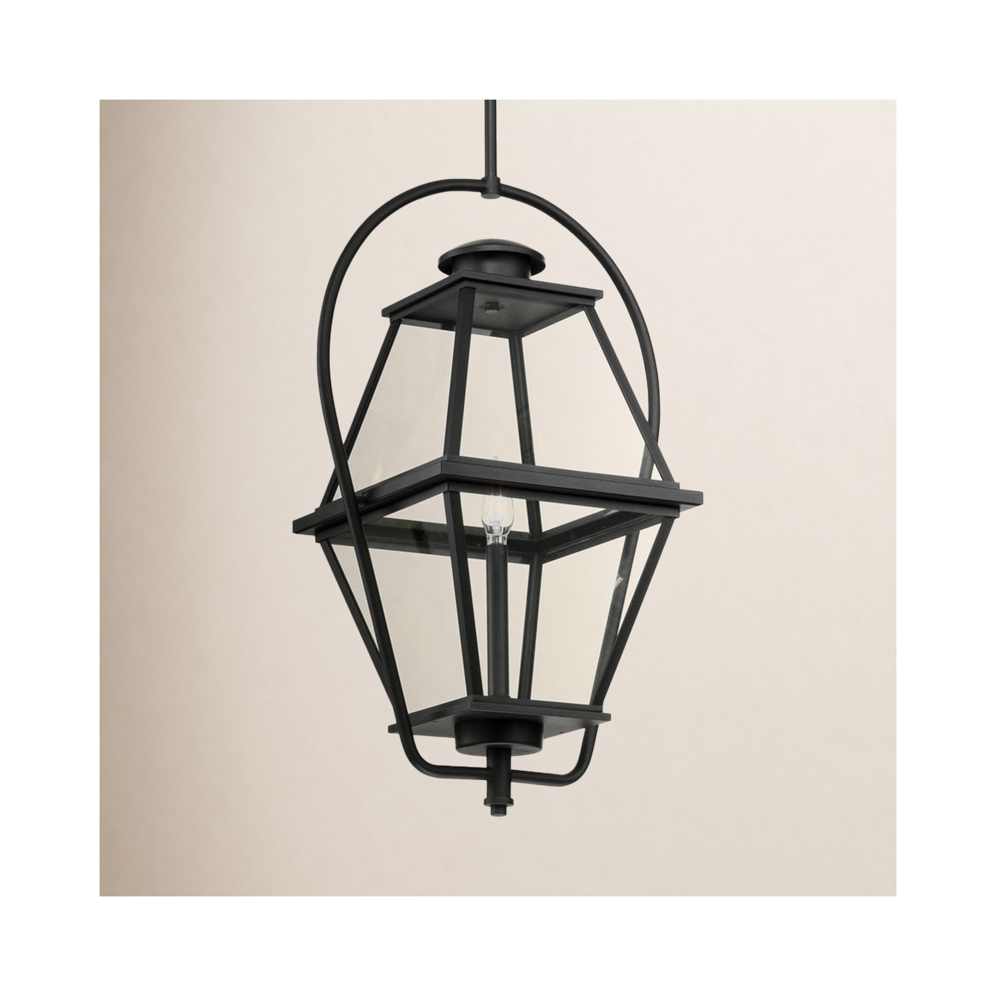 Transparent Outdoor Metal Hanging Lantern, Textured Black