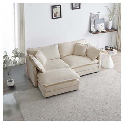 Canapé modulaire en L léger avec repose-pieds modulaire en chenille et café 2 places pour petits espaces de vie