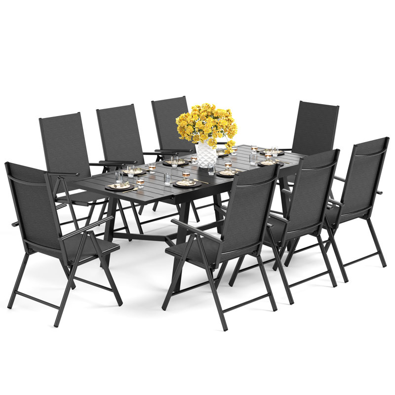 Argyri 8 - Person Patio Dining Set with Extendable Rectangular Table, Black