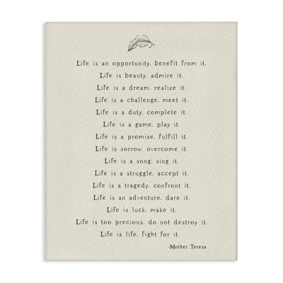 Uplifting Inspirational Mother Theresa Life Quote Simple Botanical by Amy Brinkman - Graphic Art