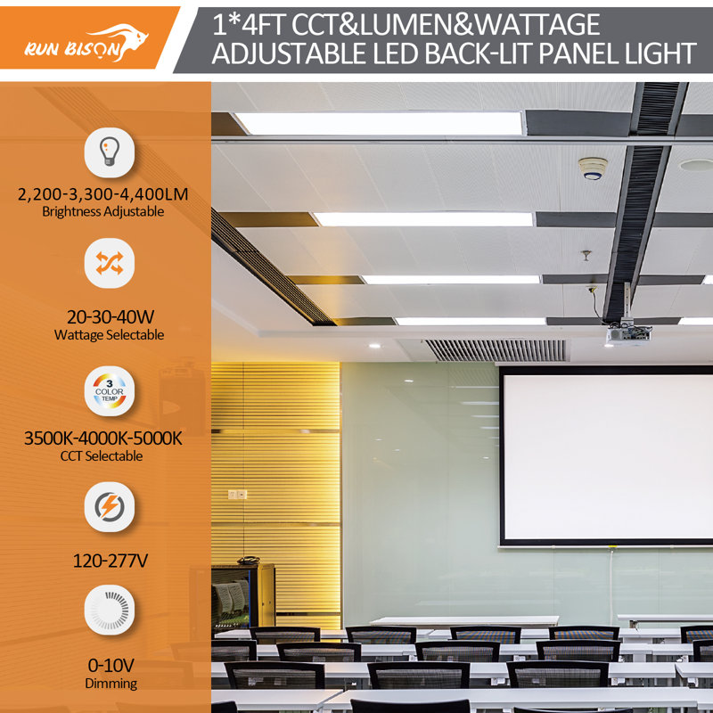 RUN BISON 1 ft. x 4 ft. Dimmable White CCT and Wattage Selectable Integrated LED Back-Lit Flat Panel Light