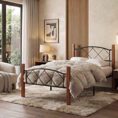 Krishara Hercules Twin Size Solid Wood Posts with Metal Bed Frame