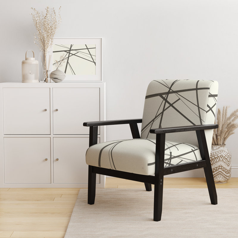 Fauteuil d'appoint rembourré Mackaela - Minimalist Black and White III, Accoudoirs carrés noirs