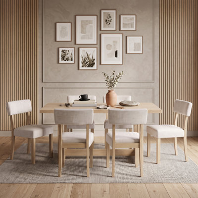 7-Piece Modern Dining Table Set for 6, Rectangular Wood Dining Table with 6 Upholstered Chairs for Dining Room