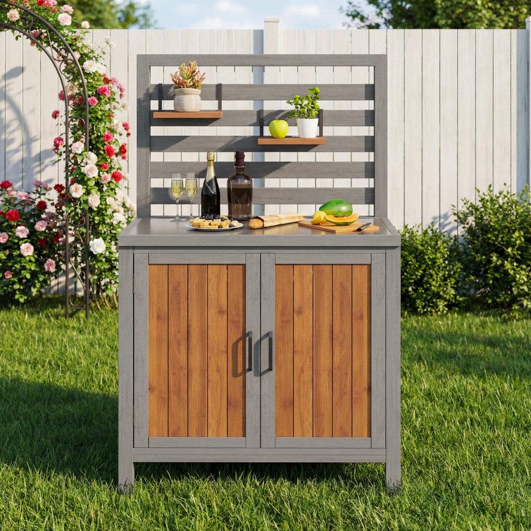 Outdoor Storage Cabinet With Steel Frame, Fir Wood Base & Adjustable Shelves