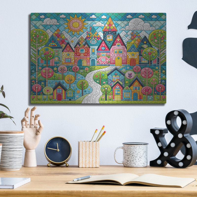  «Quilt Style Scene 4» par Rey Klimt, art mural en métal, H 12 po x l 16 po