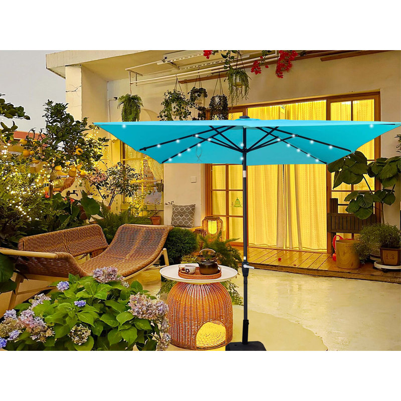Parasol carré carré pour terrasse à DEL avec manivelle, Turquoise