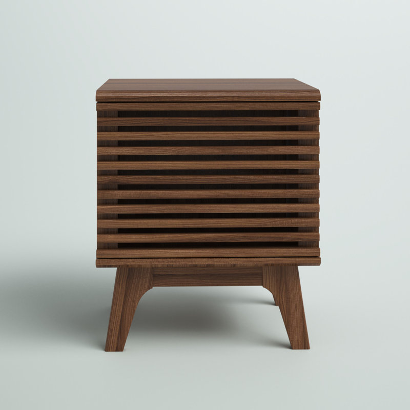 Walnut Mid-Century Modern Vinyl Record Display Stand with Hinged Door