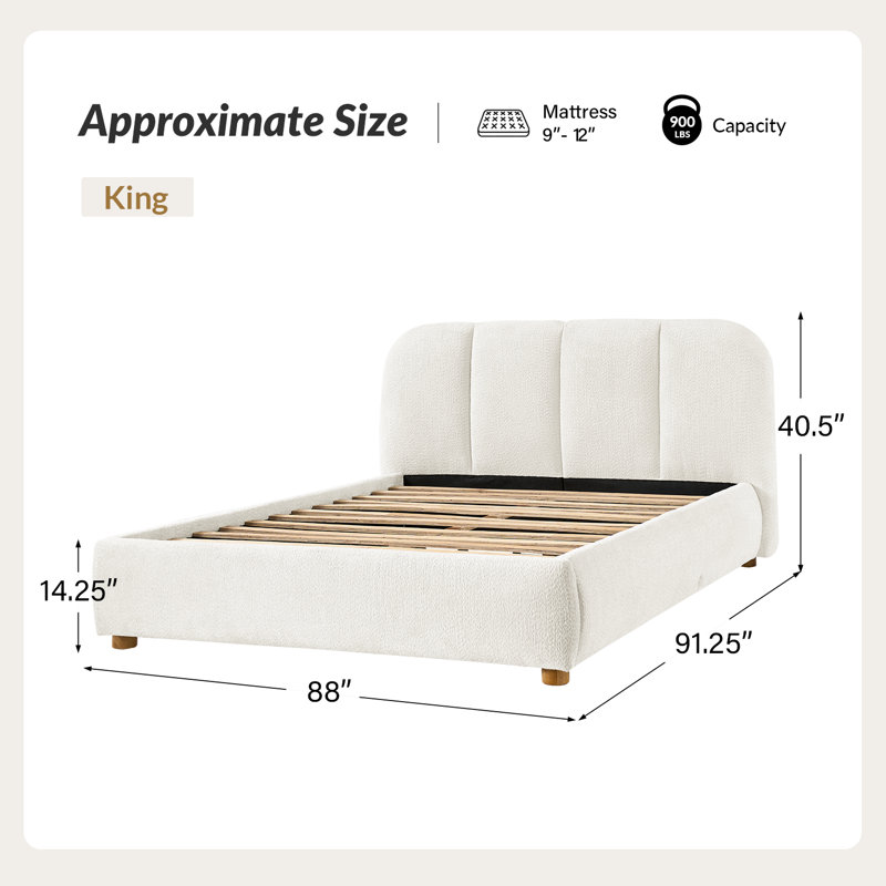 Isabele Modern Upholstered Platform Bed with Built-In Sensor Lighting and Solid Wood Legs, King
