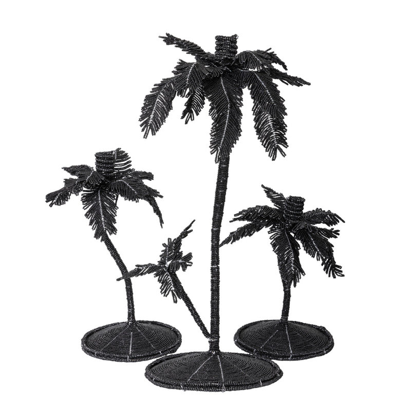 Desert Palm Tree Candlestick, 15" H x 9" W x 9" D, Black