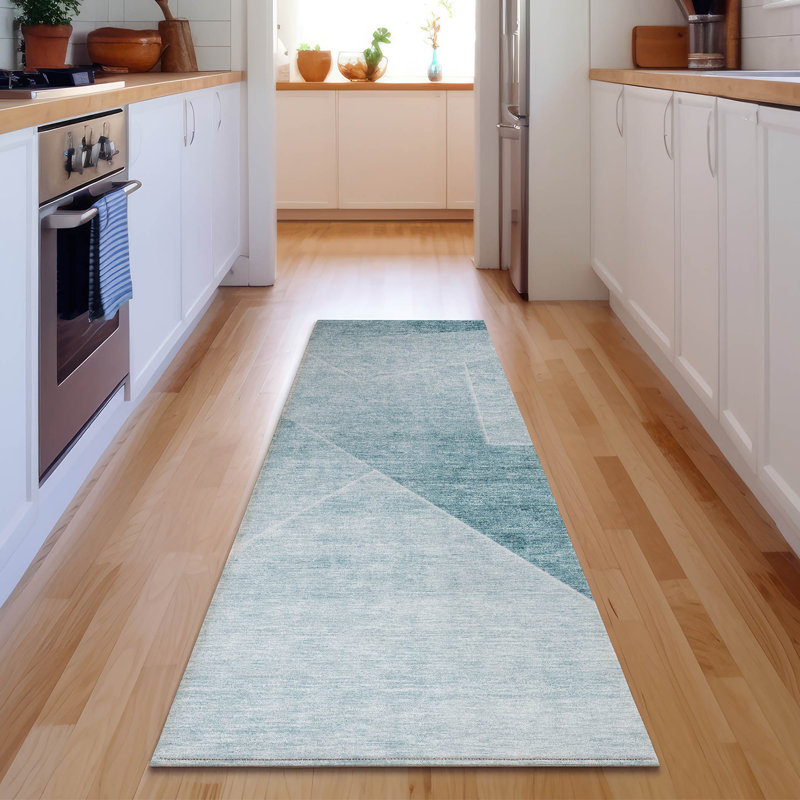 Tapis bleu sarcelle lavable à la machine Premium Prisco, Tapis de couloir 2 pi 3 po x 7 pi 6 po