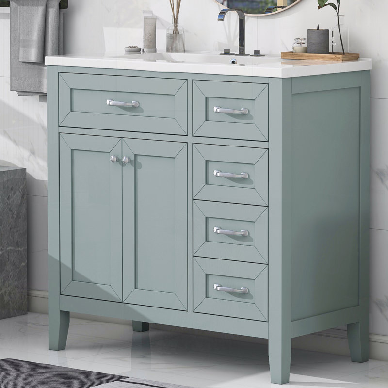 Elzadie Single Bathroom Vanity with Ceramic Top, Green