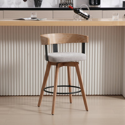 Saula 34.75'' H Swivel Bucket Bar Stool with Solid Wood Frame 