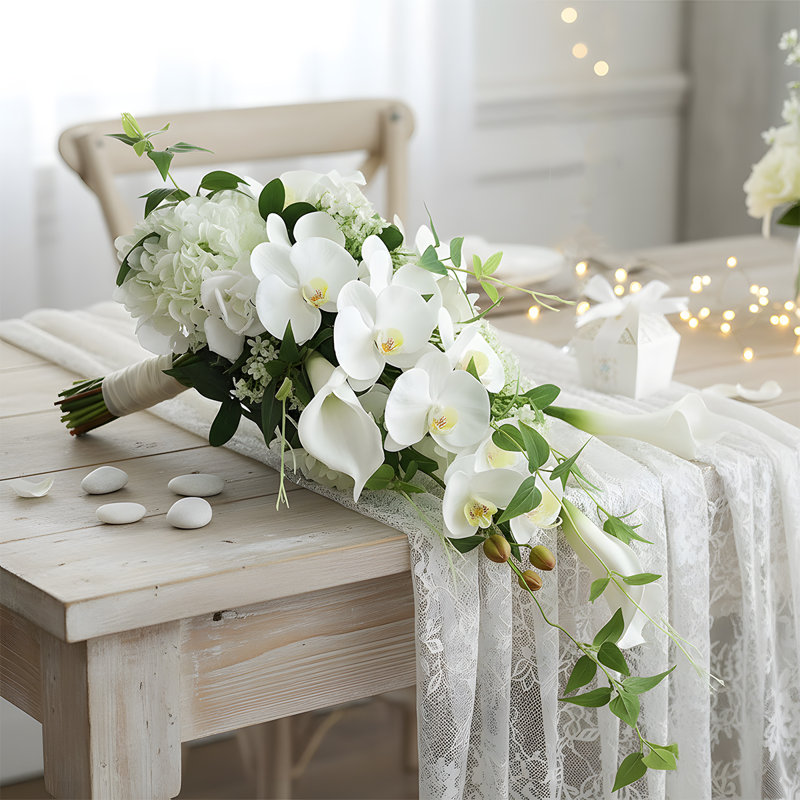 Bouquets de mariée pour la mariée, bouquets de mariage blanc 15,7 pouces pour la mariée pour la fête d'anniversaire de mariage