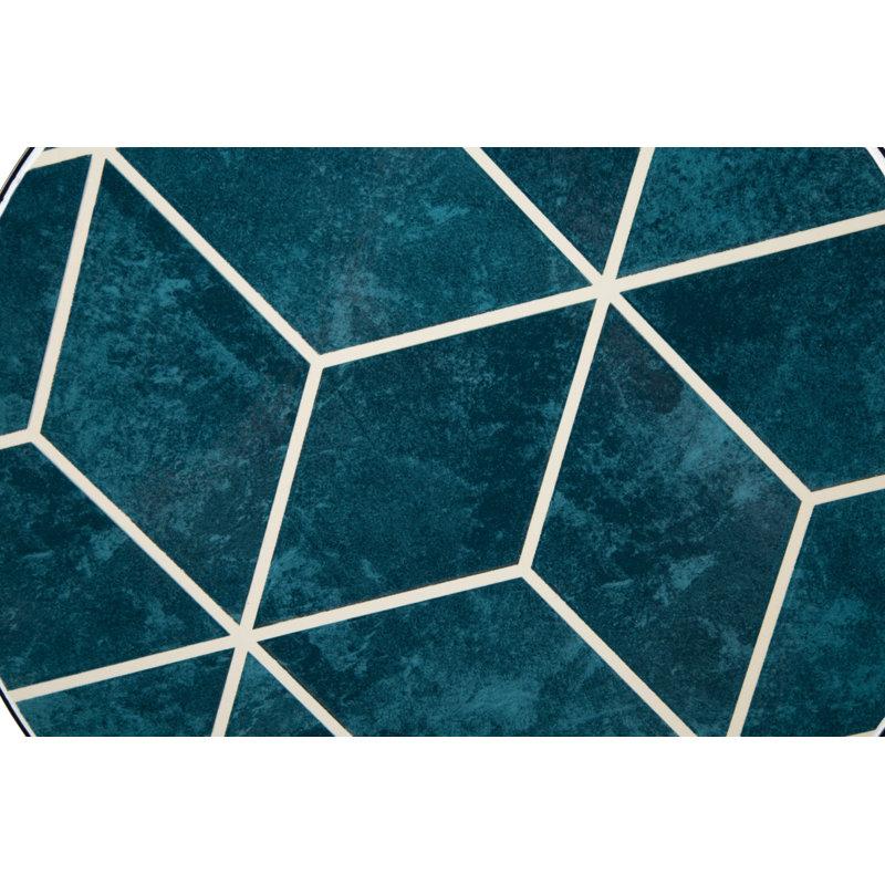 Teal and Black Round Stone Top Accent Tables