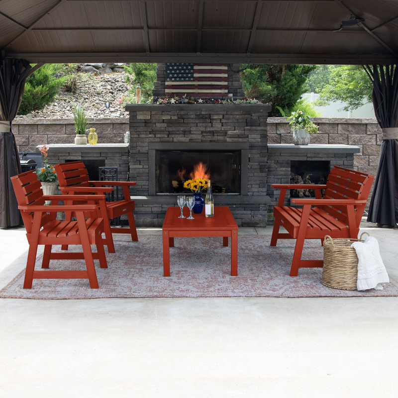 Anette 4 - Person Patio Conversation Set, Rustic Red