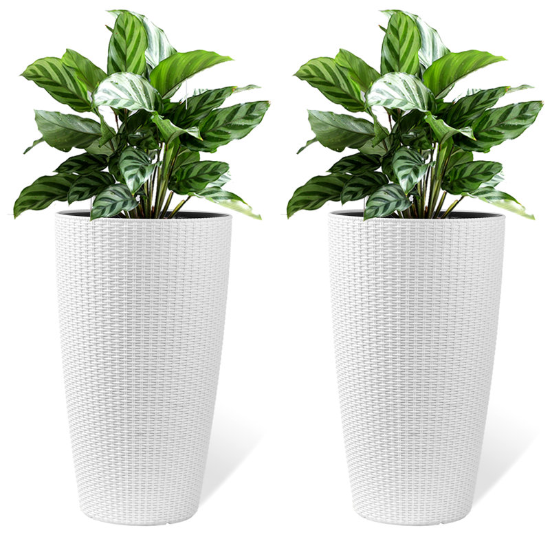 Of 2 22 Inch Faux Planters In White, With Water Level Monitor And Automatic Watering, Ideal For Porch Patio Backyard Planting White Planter Watering Monitor, Beautifying Indoor Outdoor Environments