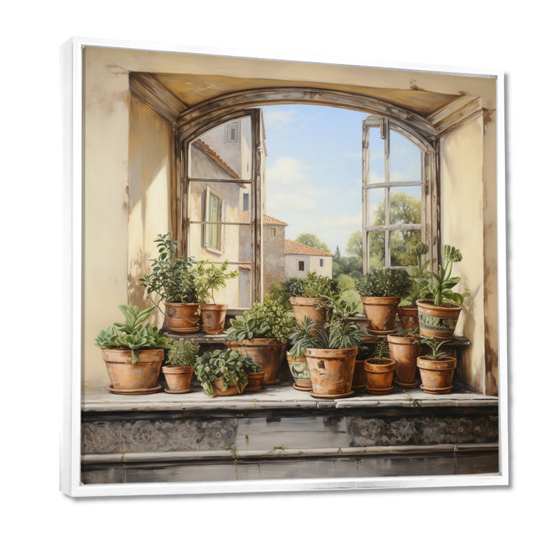 «Italian Poteries Window Charm», art mural fenêtres de ferme, H 16 po x l 16 po x P 1 po, Cadre flottant blanc