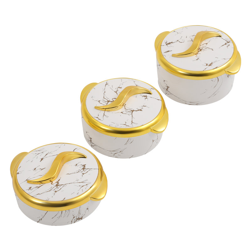 3Pcs Thermal Dish Set With Lids, White
