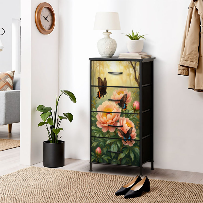 4 Drawer Dresser for Bedroom, Narrow Chest of Drawers, Wooden Top and Study Iron Frame 18"x37.5"-(WxH)