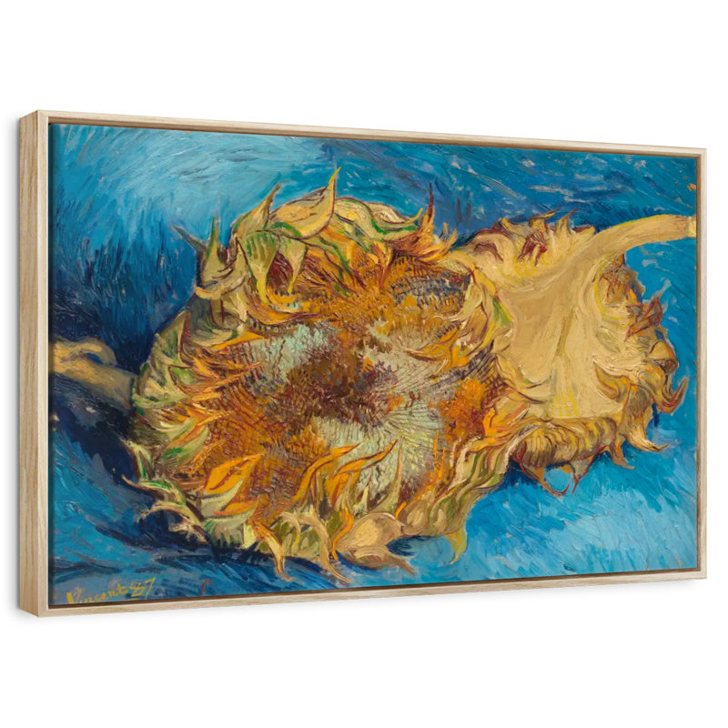 Tournesols I, Cadre flottant en bois naturel, 31 po x 21 po