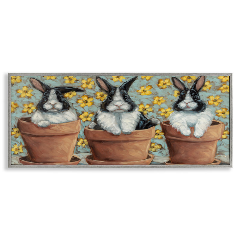 «Three Bunnies in Pots» par Sara G. Designs, Estampe numérique Farmhouse, H 10 po x l 24 po