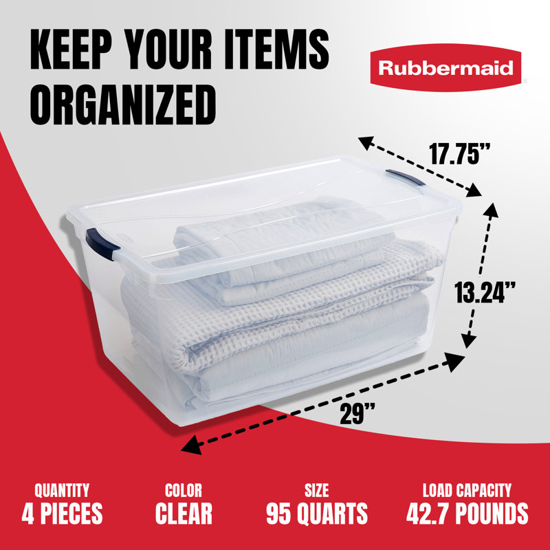 Clear 95 Qt Stackable Plastic Storage Bins with Lids, 4-Pack