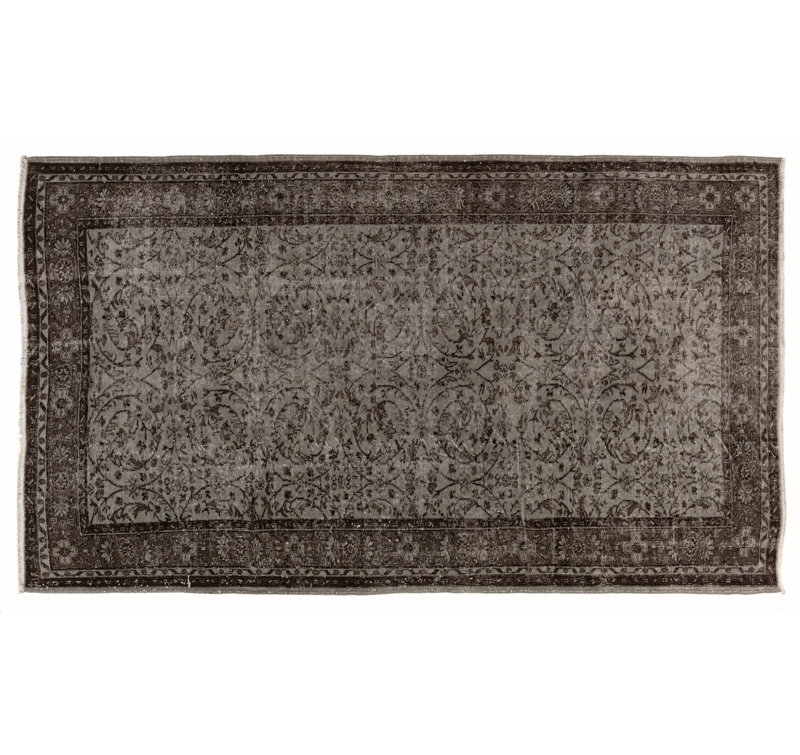 Tapis turc moderne fait à la main 6 x 9,5 pi avec motif floral surteint de gris bleuté