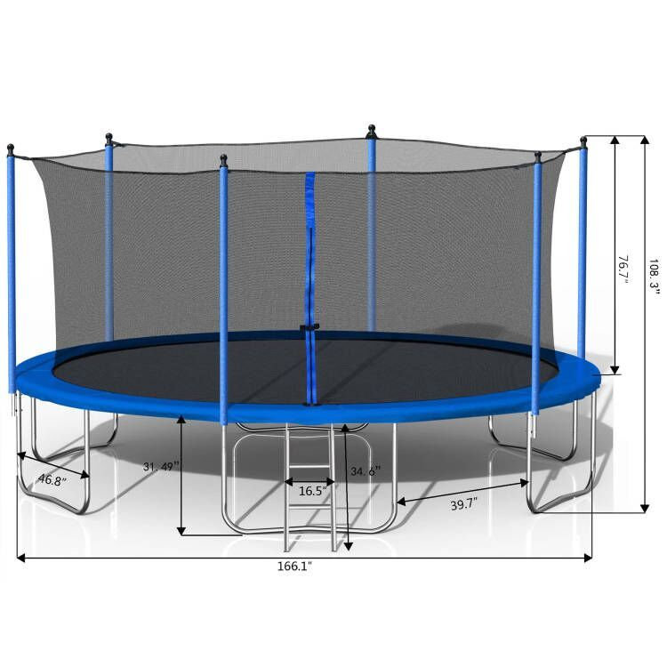 Trampoline 14 pi avec filet de sécurité, échelle, tapis de saut robuste et matelas à ressorts