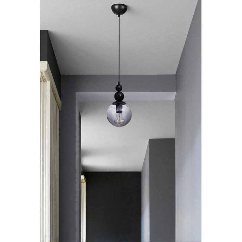 Lustre réglable, structure en métal avec capuchon en verre, 15 x 5,9 pouces | Finition grise et noire, hauteur totale de 80 cm | 1 x douille E27 (40 W maximum, ampoule non incluse) | pour la salle à manger moderne et les espaces de vie
