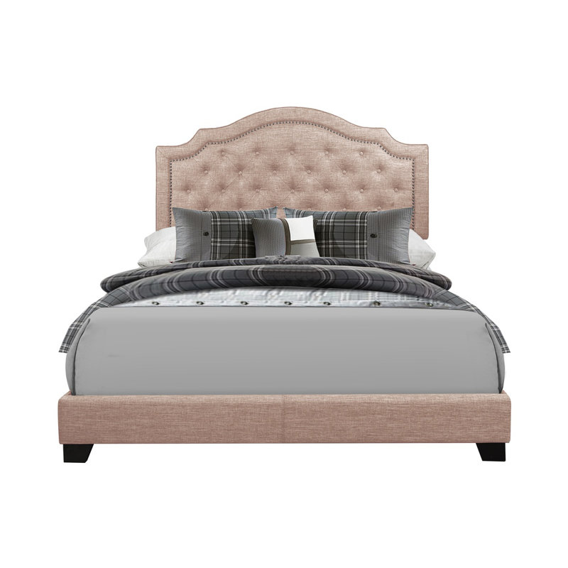 Kiraz Upholstered Wingback Bed, Beige, Queen