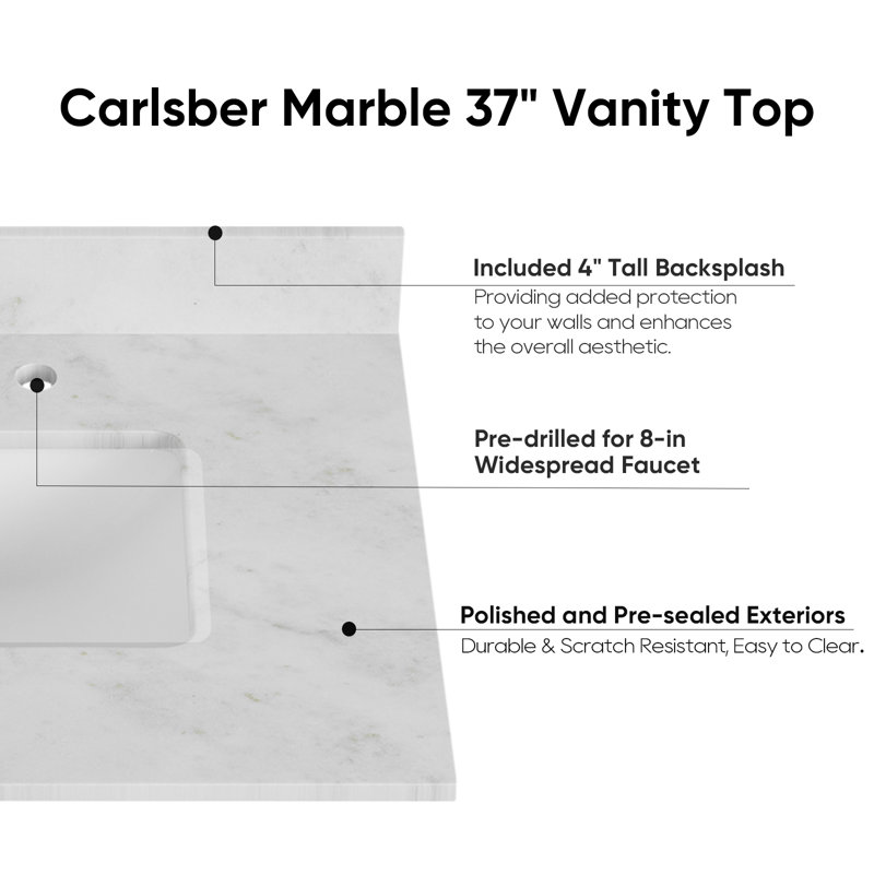 Carlsber 37" White Marble Undermount Single Sink Vanity Top