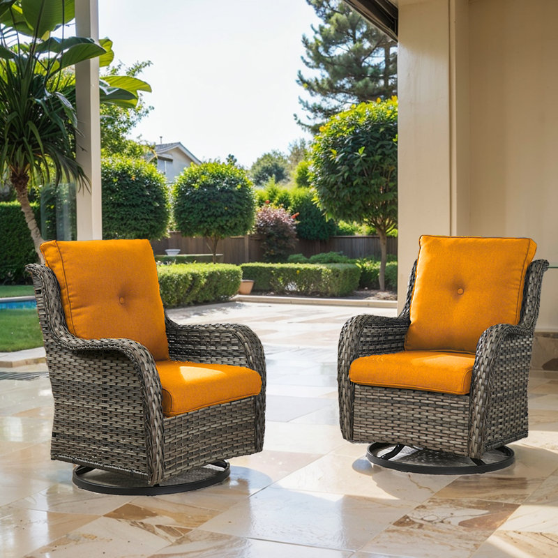 Fauteuils d'appoint en rotin avec coussins Bonia, Orange, Gris