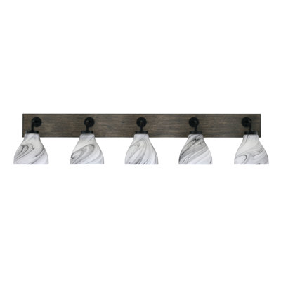Oxbridge 5 Light Bath Bar Shown With 6.25" Onyx Swirl Glass