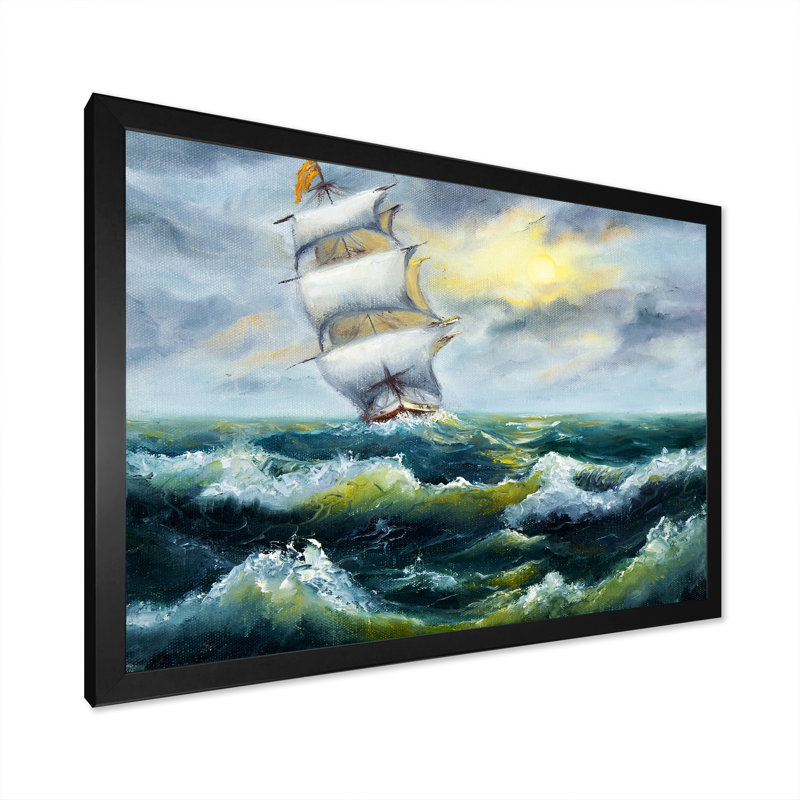 Bataille navale dans l'océan - Reproduction de photo sur toile, H 16 po x l 32 po x P 1 po, Cadre photo noir
