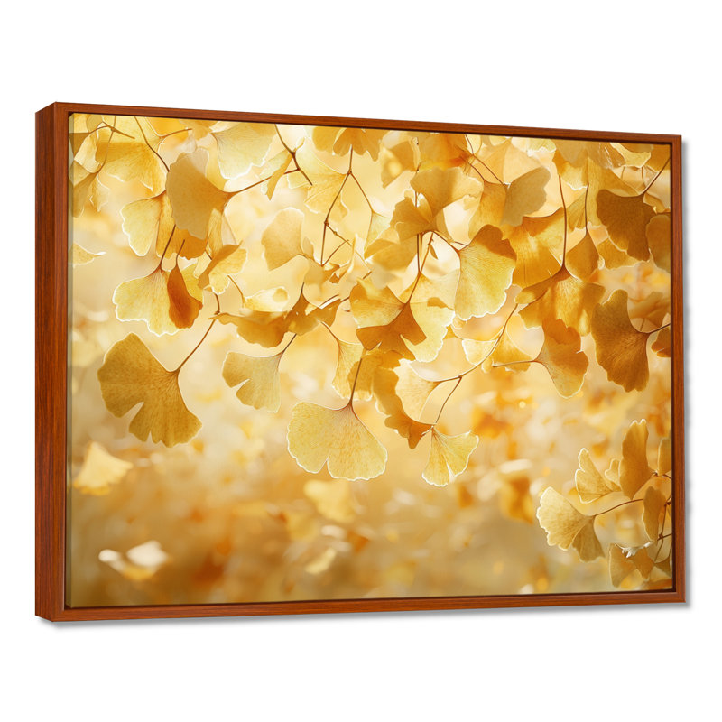 Iokua Golden Ginkgo Leaves Harmony I - feuilles, art mural, H 30 po x l 40 po, Impression encadrée flottante, Brun