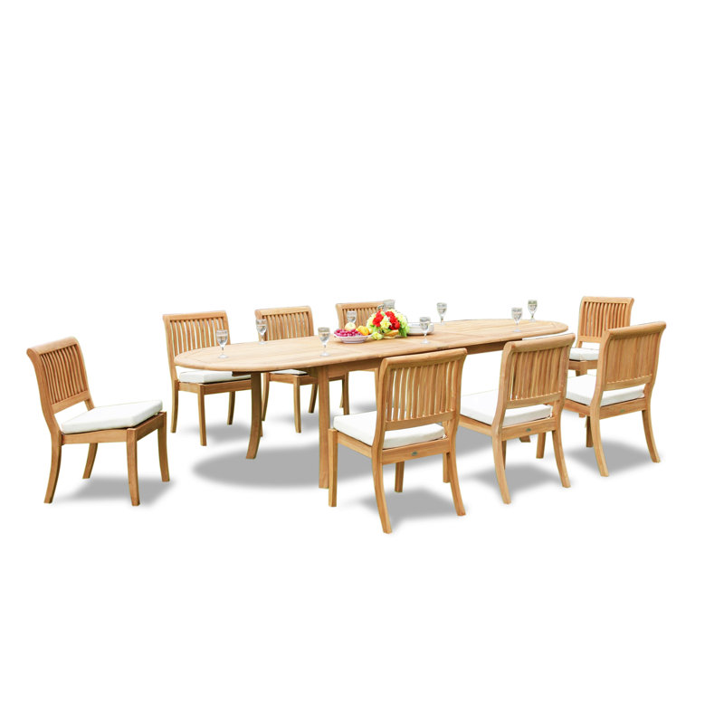 Masten 10 - Person Teak Wood Patio Dining Set with Oval Table, 8, 31" H x 42" W x 117" L