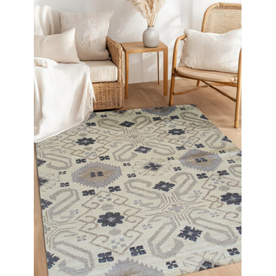 Tapis traditionnel en laine noué à la main gris Quinn Oushak