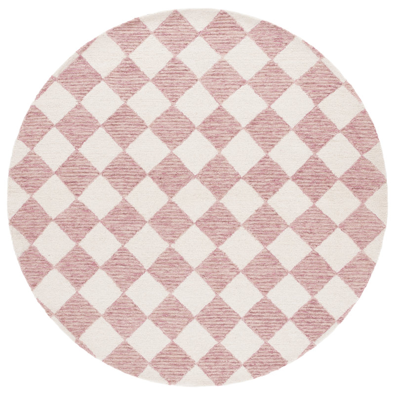 Kirshon Ebony Hand Tufted Wool Pile Checkered Rug, Round 6'