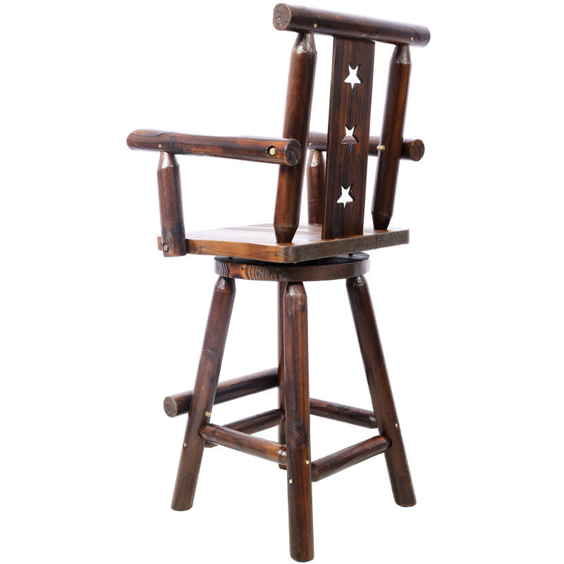 Tabouret de bar brun rustique avec pivot 360 ° - bois de sapin, étoile décorative, confortable pour café, bistro, salle à manger ergonomique pivotante, salle à manger, restaurant